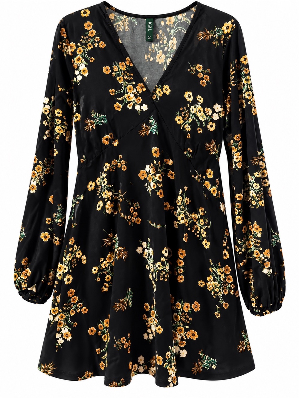 Women’s Black Floral V-Neck Long Sleeve Top